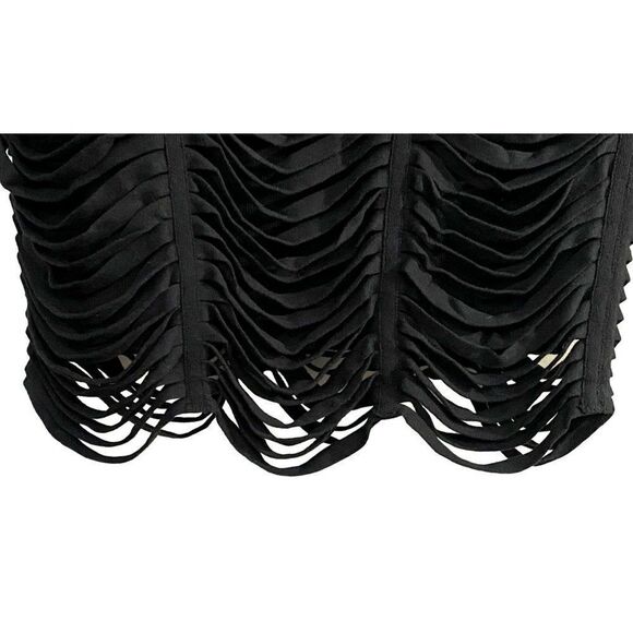 BCBGeneration Black Fitted Skirt Strappy Shredded Ripped Pull-On Sz Large NWT - Picture 2 of 6